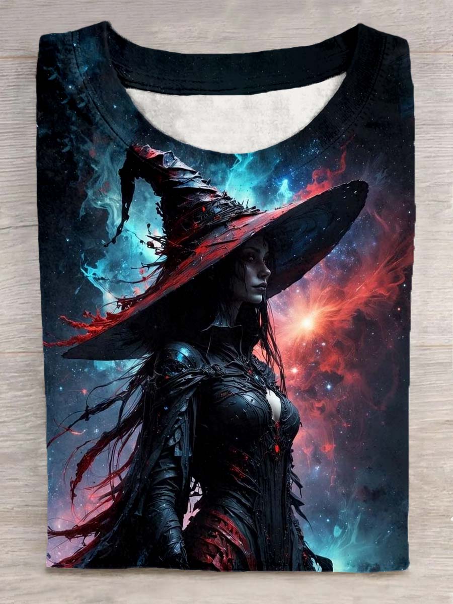 Unisex Witch Magic Pattern Casual Round Neck Short Sleeve T-Shirt