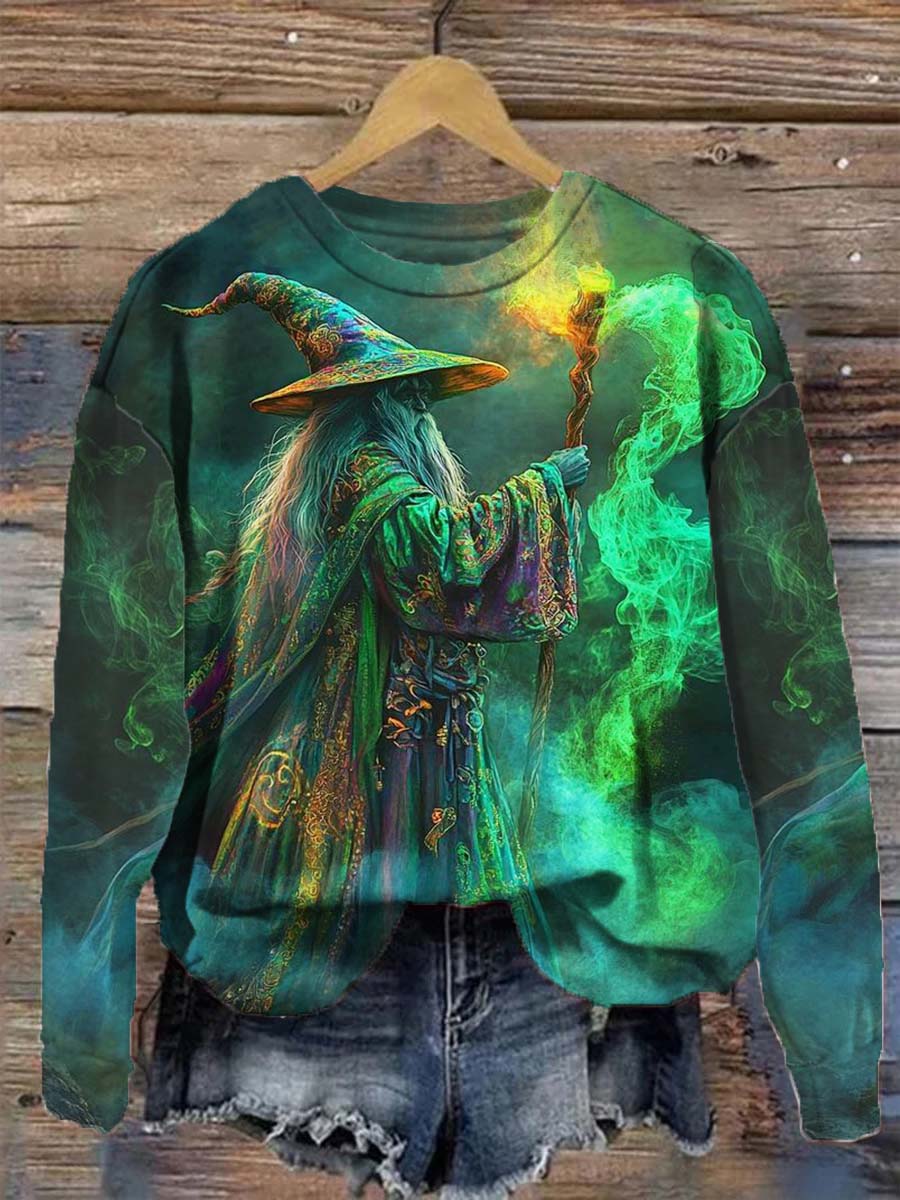 Unisex Wizard Magic Pattern Casual Round Neck Long Sleeve Sweatshirt