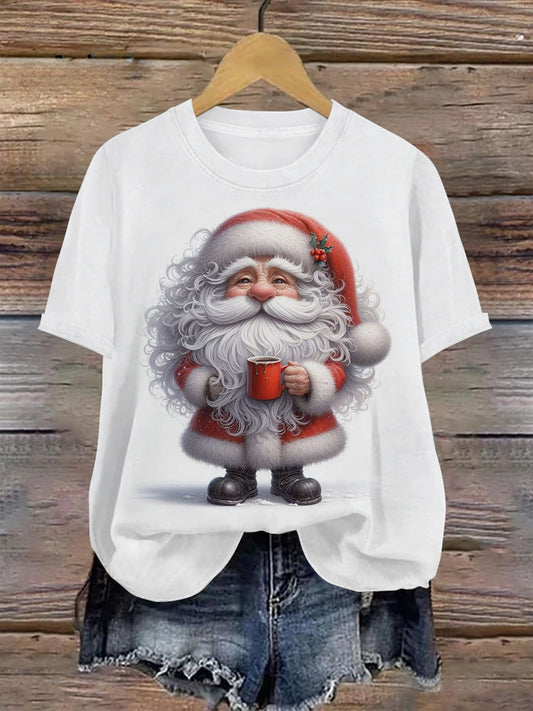 Christmas Gnome Art Print Unisex Crew Neck Short Sleeve Casual T-Shirt