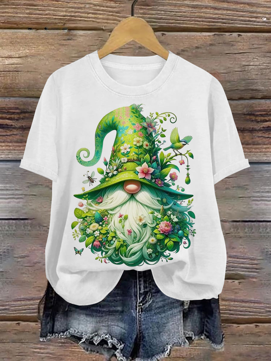 Christmas Gnome Art Print Unisex Crew Neck Short Sleeve Casual T-Shirt