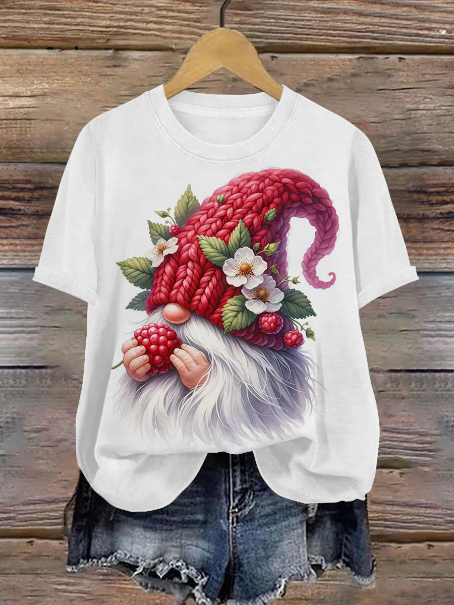 Christmas Gnome Art Print Unisex Crew Neck Short Sleeve Casual T-Shirt