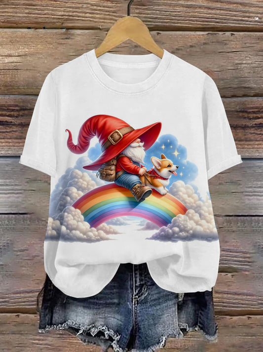 Christmas Gnome Art Print Unisex Crew Neck Short Sleeve Casual T-Shirt