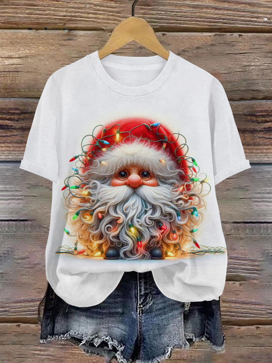 Christmas Gnome Art Print Unisex Crew Neck Short Sleeve Casual T-Shirt