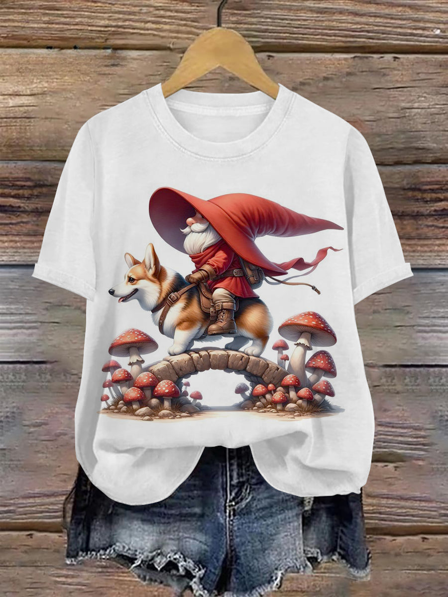 Christmas Gnome Art Print Unisex Crew Neck Short Sleeve Casual T-Shirt