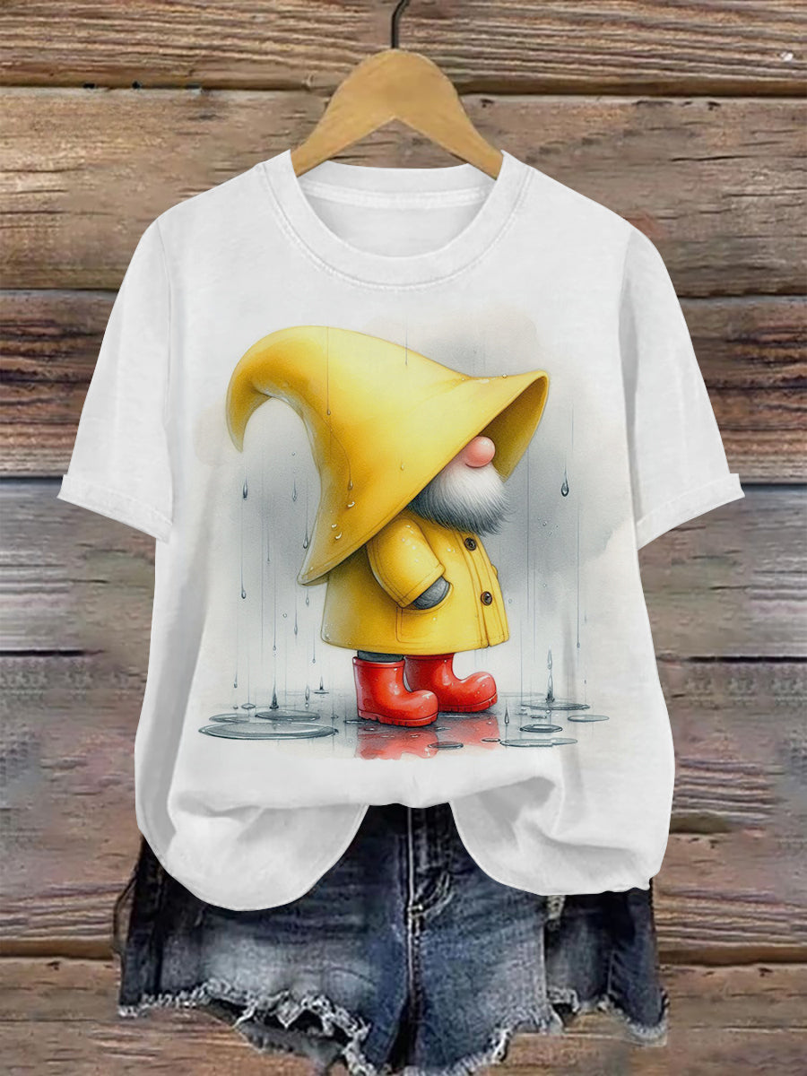 Christmas Gnome Art Print Unisex Crew Neck Short Sleeve Casual T-Shirt