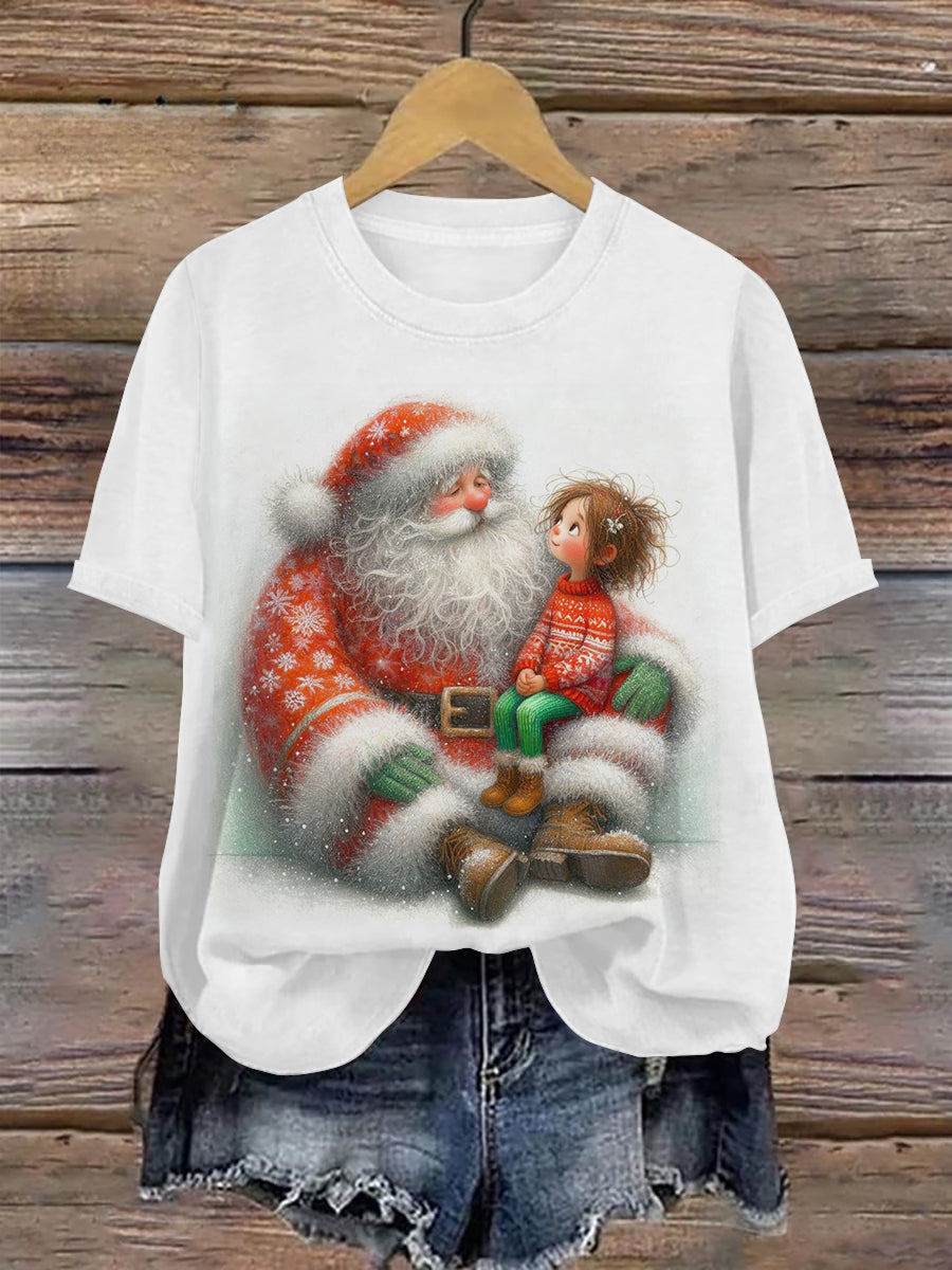 Christmas Gnome Art Print Unisex Crew Neck Short Sleeve Casual T-Shirt