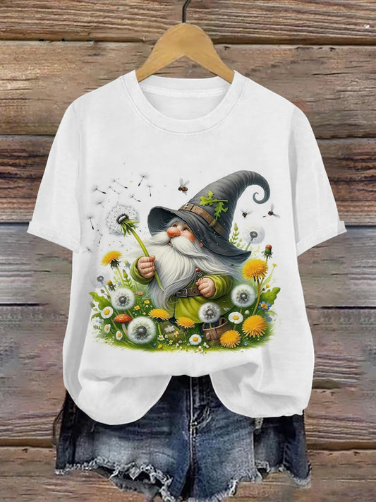 Christmas Gnome Art Print Unisex Crew Neck Short Sleeve Casual T-Shirt