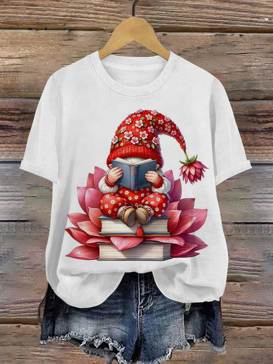 Christmas Gnome Art Print Unisex Crew Neck Short Sleeve Casual T-Shirt