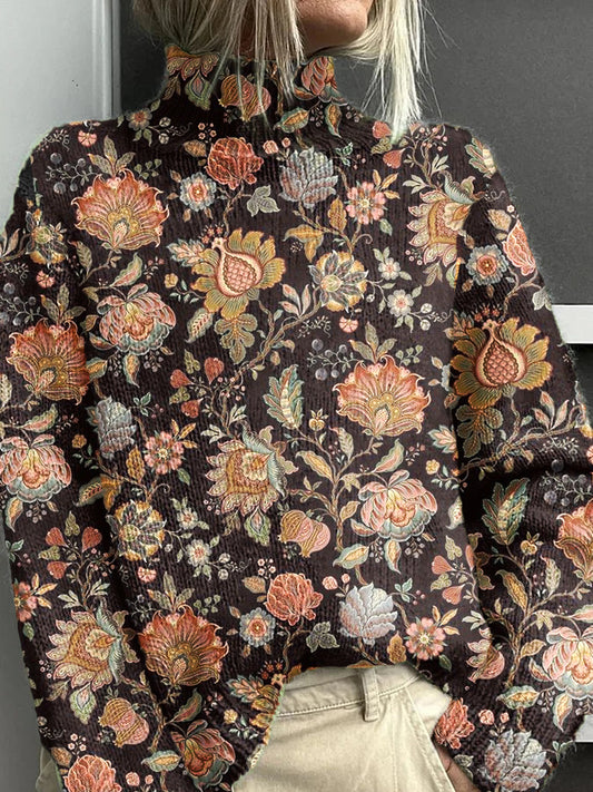 Women's Mandala Floral Pattern Warm Casual Turtleneck Sweater