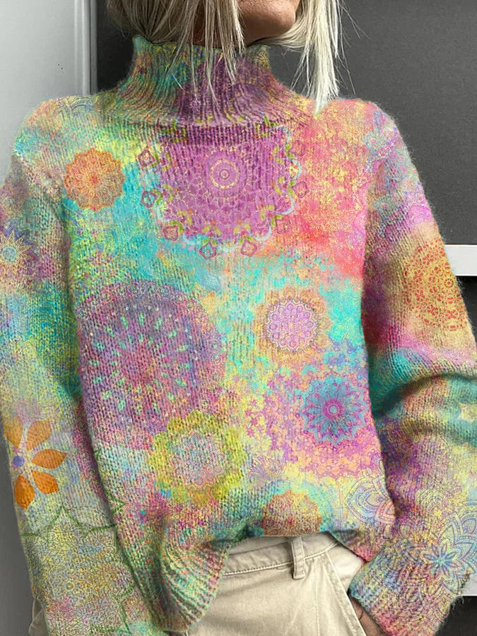 Women's Mandala Pattern Warm Casual Turtleneck Sweater