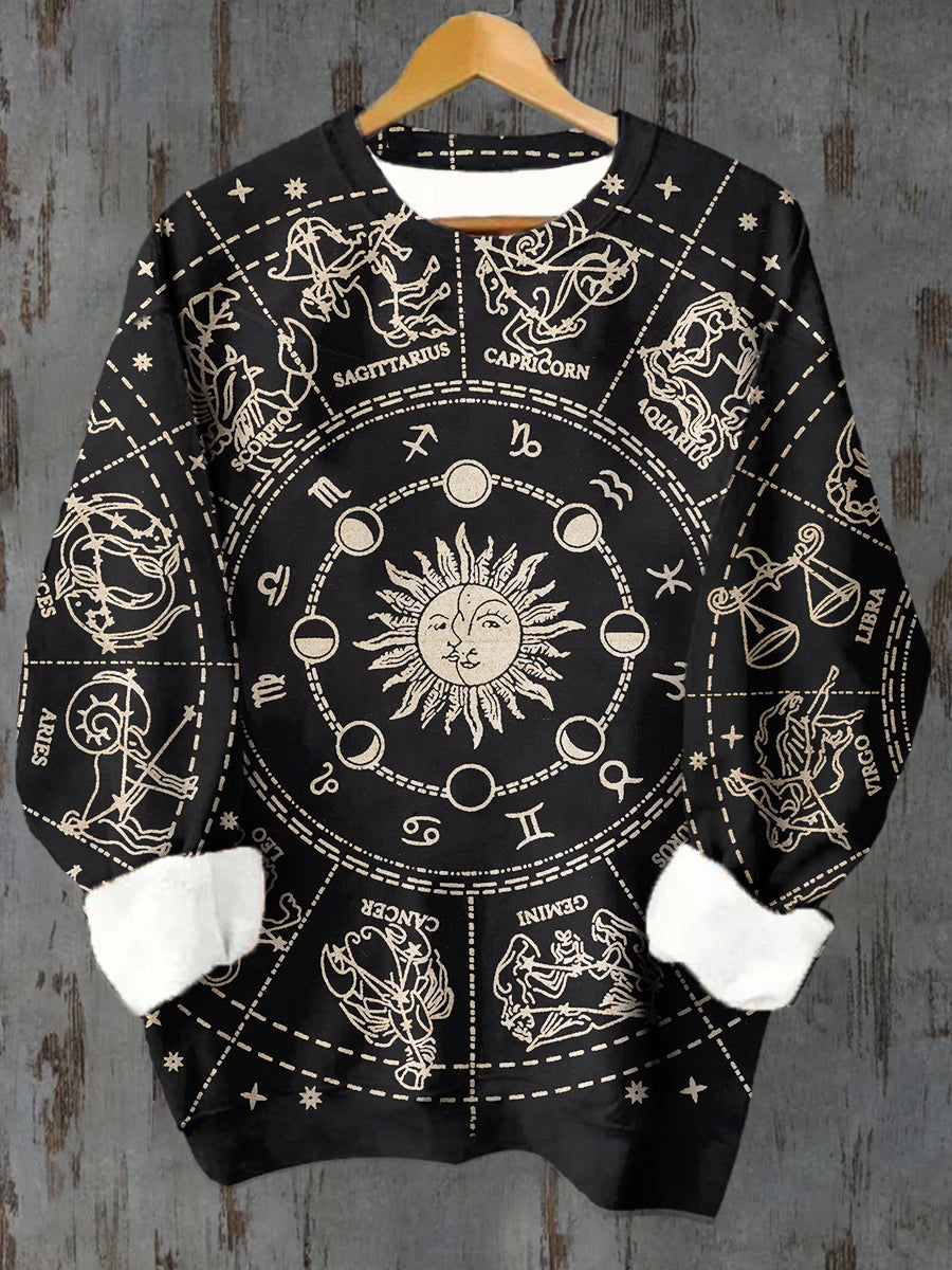 Unisex Tarot Sun and Moon Pattern Casual Round Neck Long Sleeve Sweatshirt