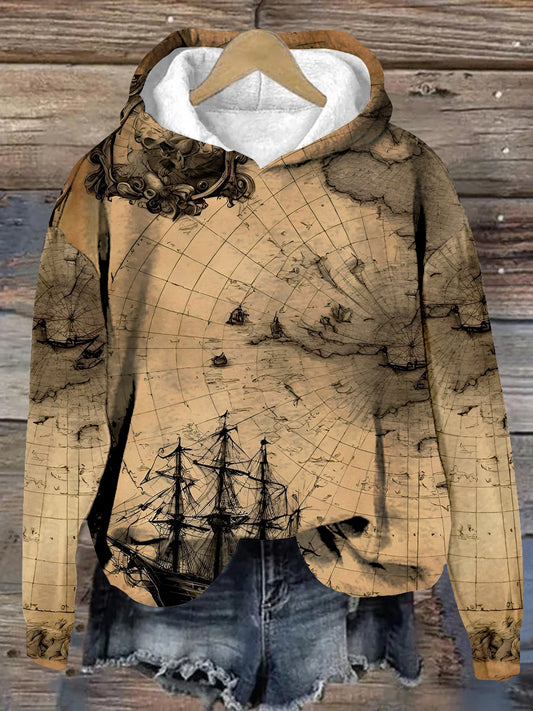 Unisex Astrolabe Nautical Pattern Casual Hooded Sweatshirt