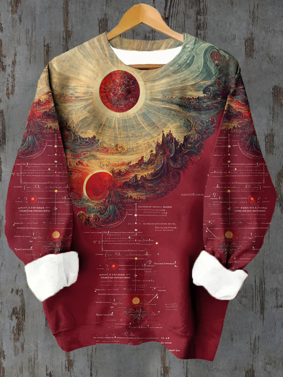 Unisex Tarot Sun and Moon Pattern Casual Round Neck Long Sleeve Sweatshirt