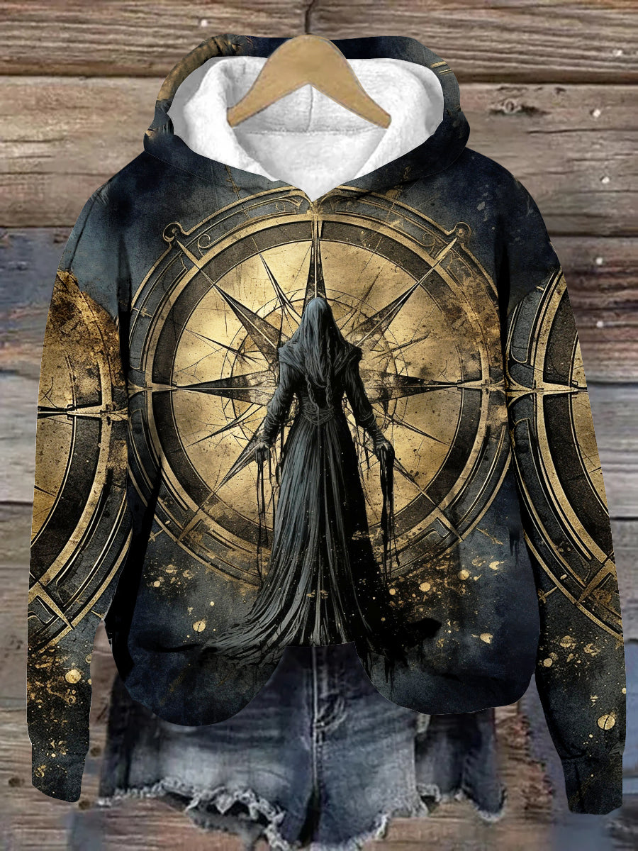 Unisex Wizard Tarot Card Wheel of Life Pattern Casual Hooded Sweatshirt