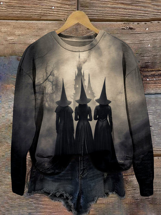 Witch Art Print Unisex Crew Neck Long Sleeve Casual Sweatshirt