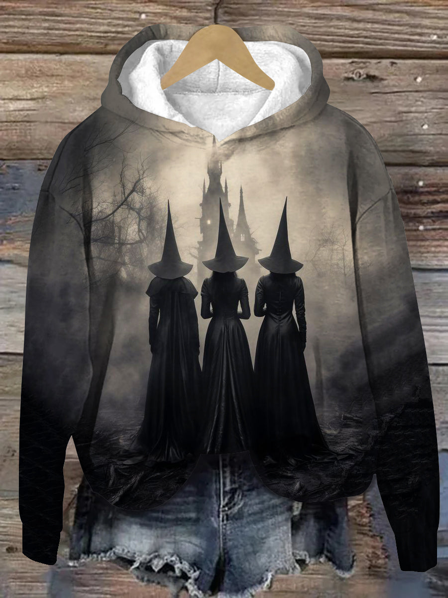 Witch Art Print Unisex Long Sleeve Casual Hooded Sweatshirt