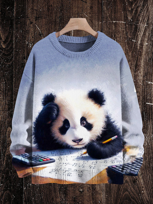 Math Panda Print Unisex Crew Neck Long Sleeve Knit Sweater