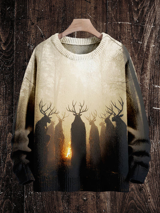 Krampus Christmas Ghost Print Unisex Crew Neck Long Sleeve Knit Sweater