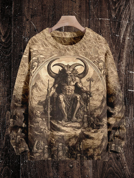 Krampus Christmas Ghost Print Unisex Crew Neck Long Sleeve Knit Sweater