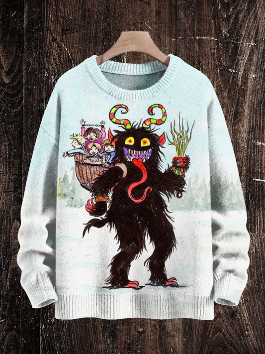 Krampus Christmas Ghost Print Unisex Crew Neck Long Sleeve Knit Sweater