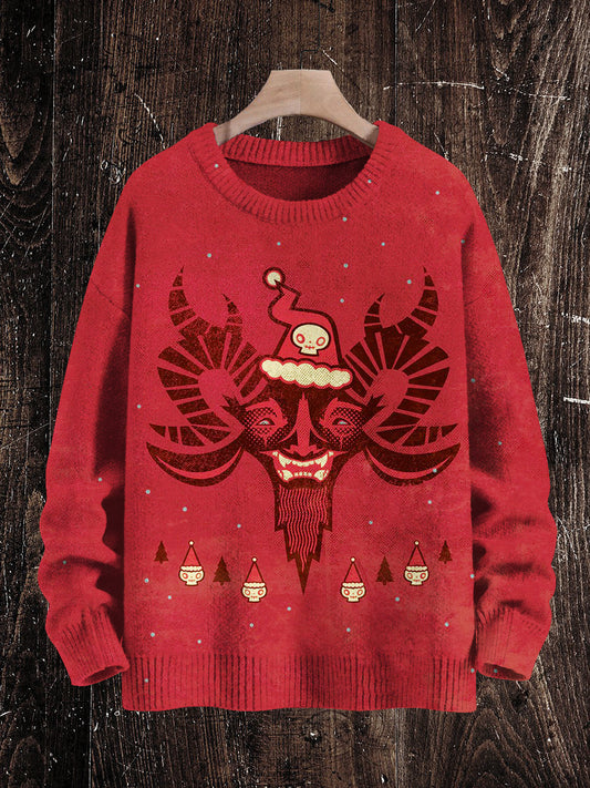 Krampus Christmas Ghost Print Unisex Crew Neck Long Sleeve Knit Sweater