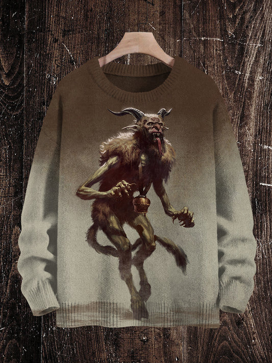 Krampus Christmas Ghost Print Unisex Crew Neck Long Sleeve Knit Sweater