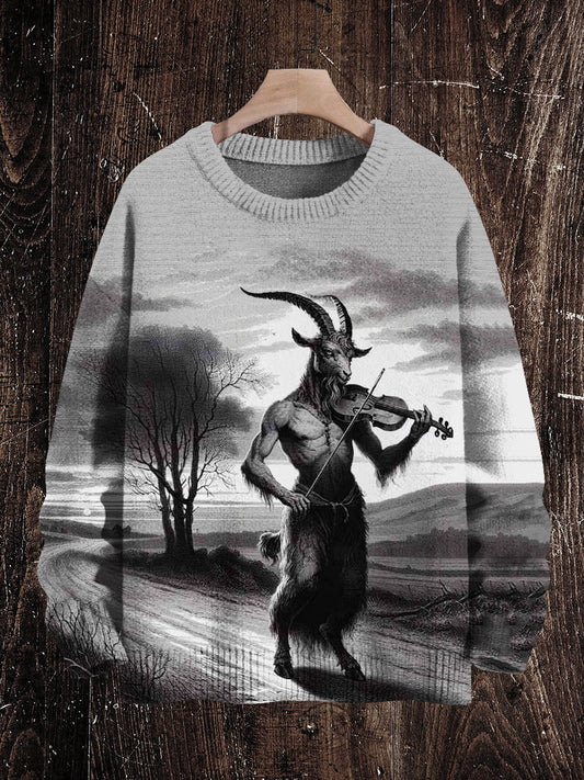 Krampus Christmas Ghost Print Unisex Crew Neck Long Sleeve Knit Sweater