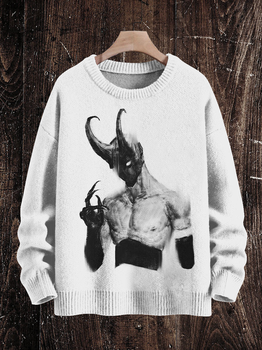 Krampus Christmas Ghost Print Unisex Crew Neck Long Sleeve Knit Sweater