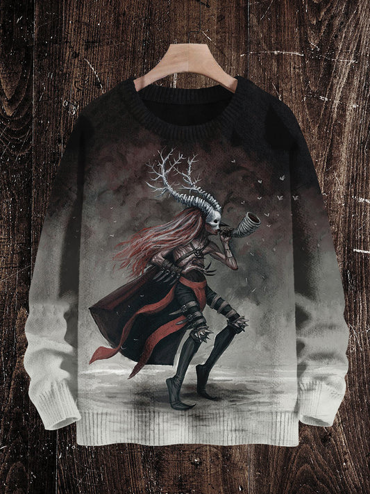 Krampus Christmas Ghost Print Unisex Crew Neck Long Sleeve Knit Sweater