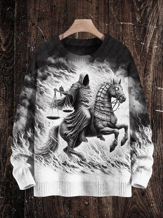 Krampus Christmas Ghost Print Unisex Crew Neck Long Sleeve Knit Sweater