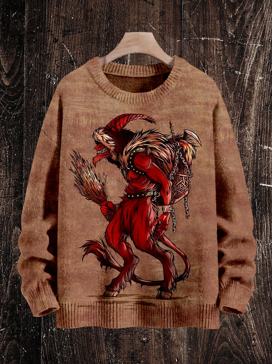 Krampus Christmas Ghost Print Unisex Crew Neck Long Sleeve Knit Sweater