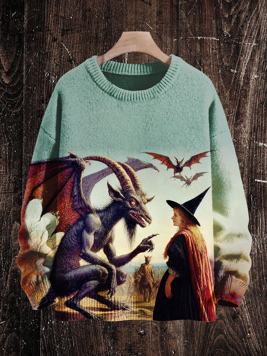 Krampus Christmas Ghost Print Unisex Crew Neck Long Sleeve Knit Sweater