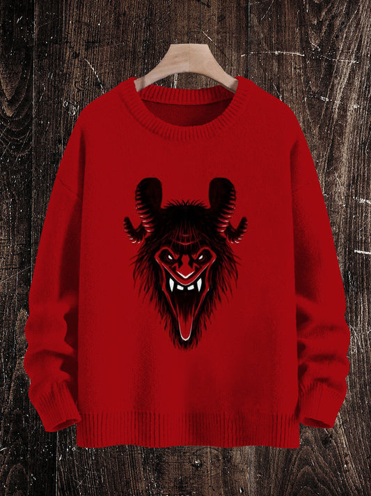 Krampus Christmas Ghost Print Unisex Crew Neck Long Sleeve Knit Sweater