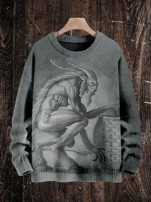 Krampus Christmas Ghost Print Unisex Crew Neck Long Sleeve Knit Sweater