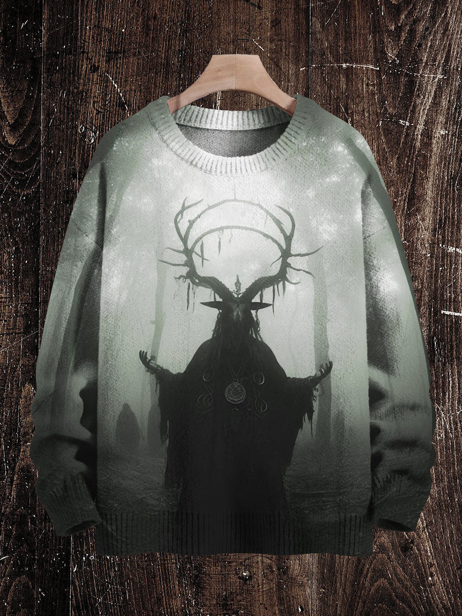 Krampus Christmas Ghost Print Unisex Crew Neck Long Sleeve Knit Sweater