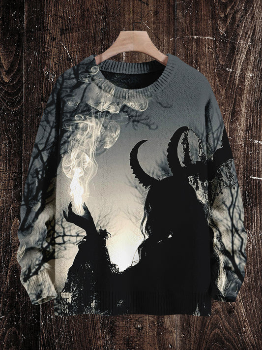 Krampus Christmas Ghost Print Unisex Crew Neck Long Sleeve Knit Sweater