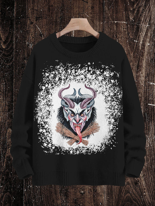 Krampus Christmas Ghost Print Unisex Crew Neck Long Sleeve Knit Sweater