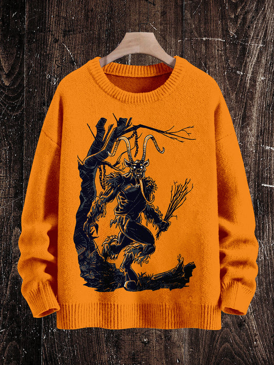 Krampus Christmas Ghost Print Unisex Crew Neck Long Sleeve Knit Sweater