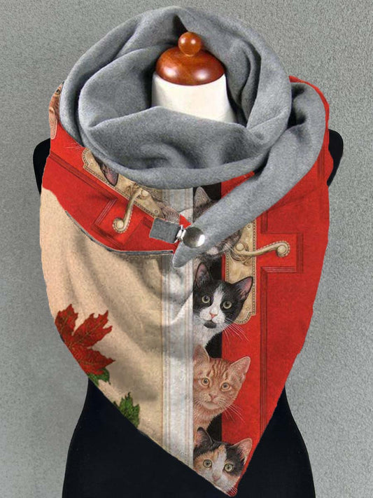 Unisex Casual Warm Scarf with Funny Cat Door Opening Pattern