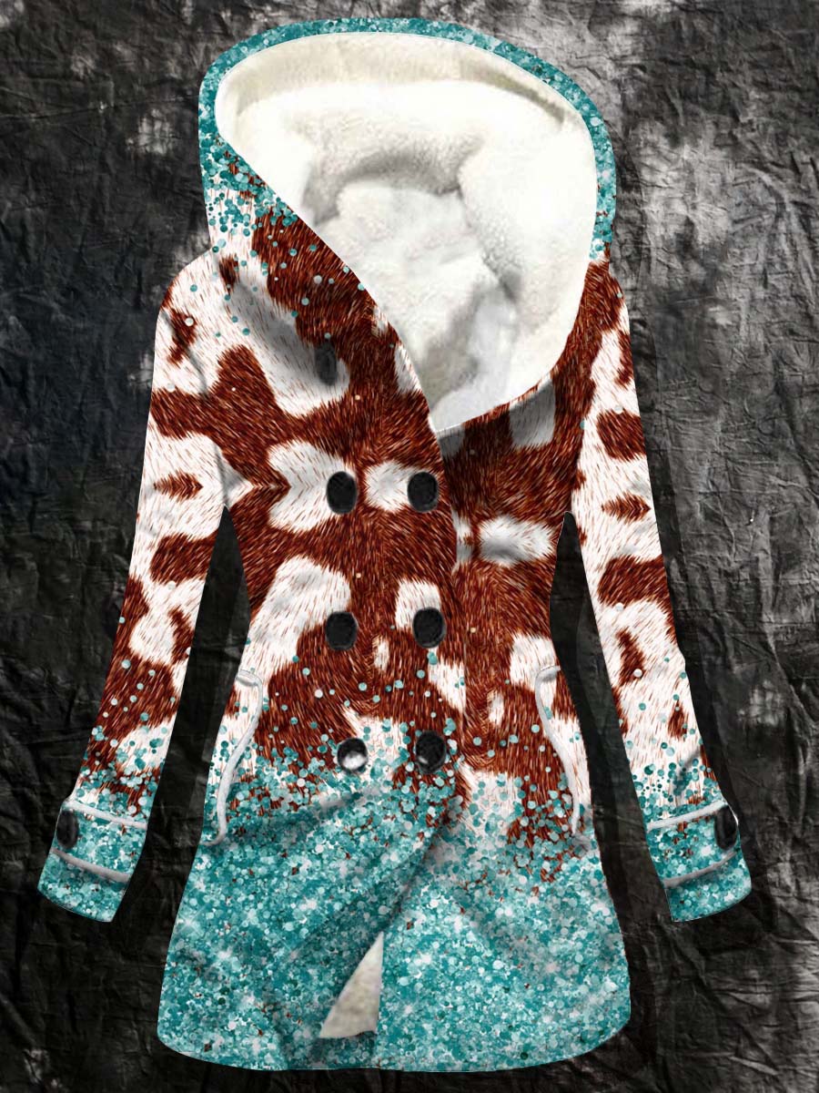 Women's Ethnic Patchwork Sequin Pattern Casual Hooded Plus Fleece Outerwear