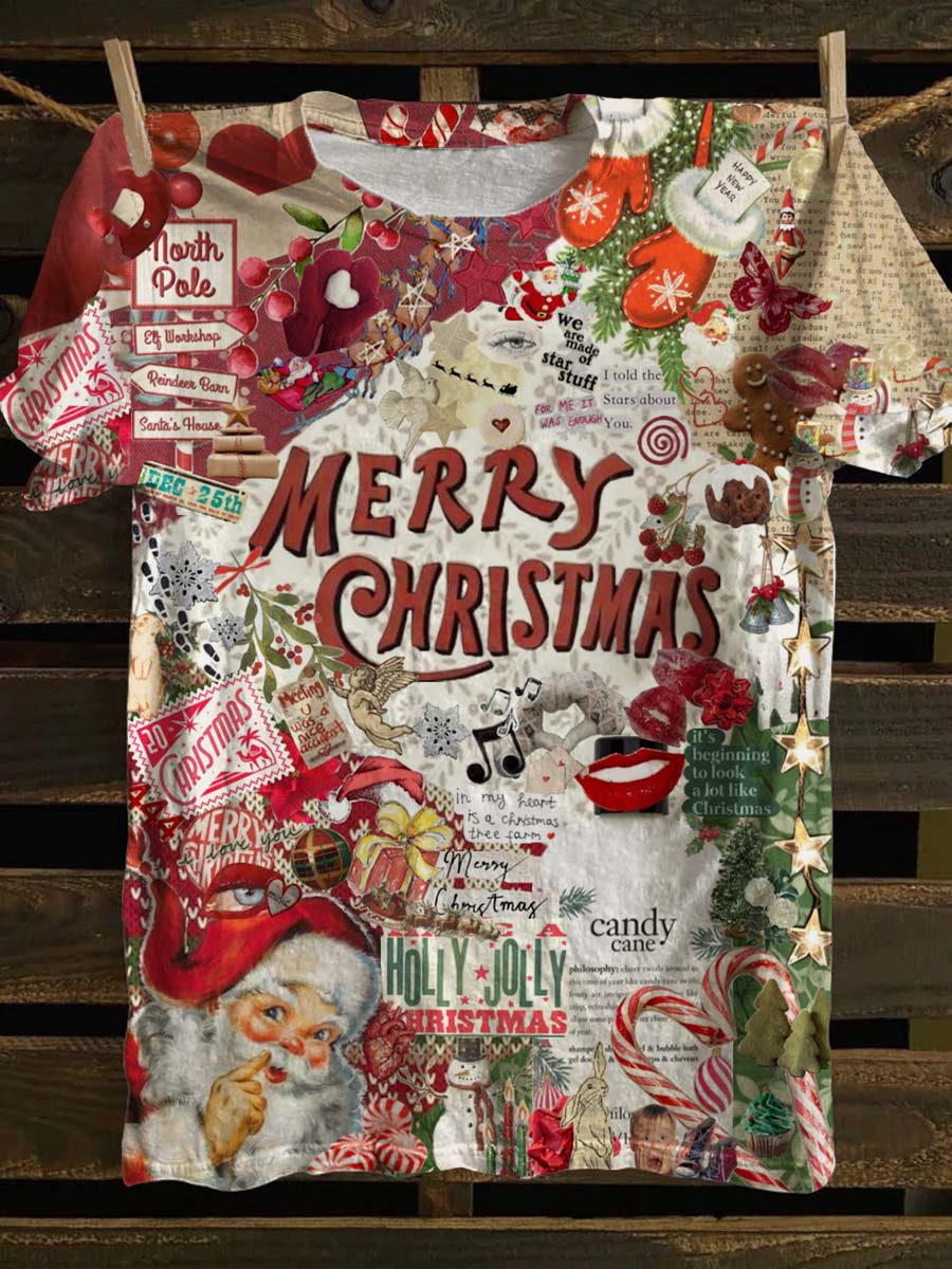 Unisex Christmas pattern casual round neck short sleeve t-shirt