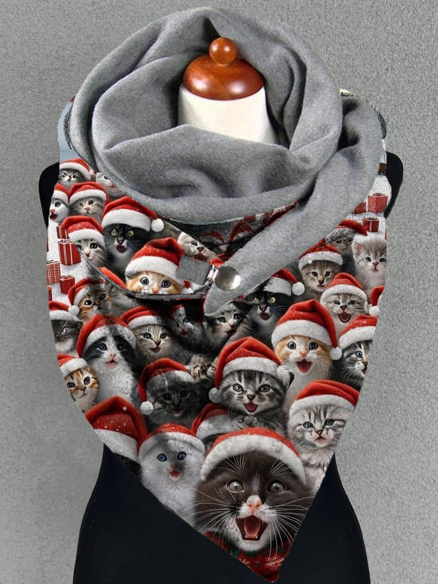 Unisex Christmas Cat Pattern Casual Warm Scarf