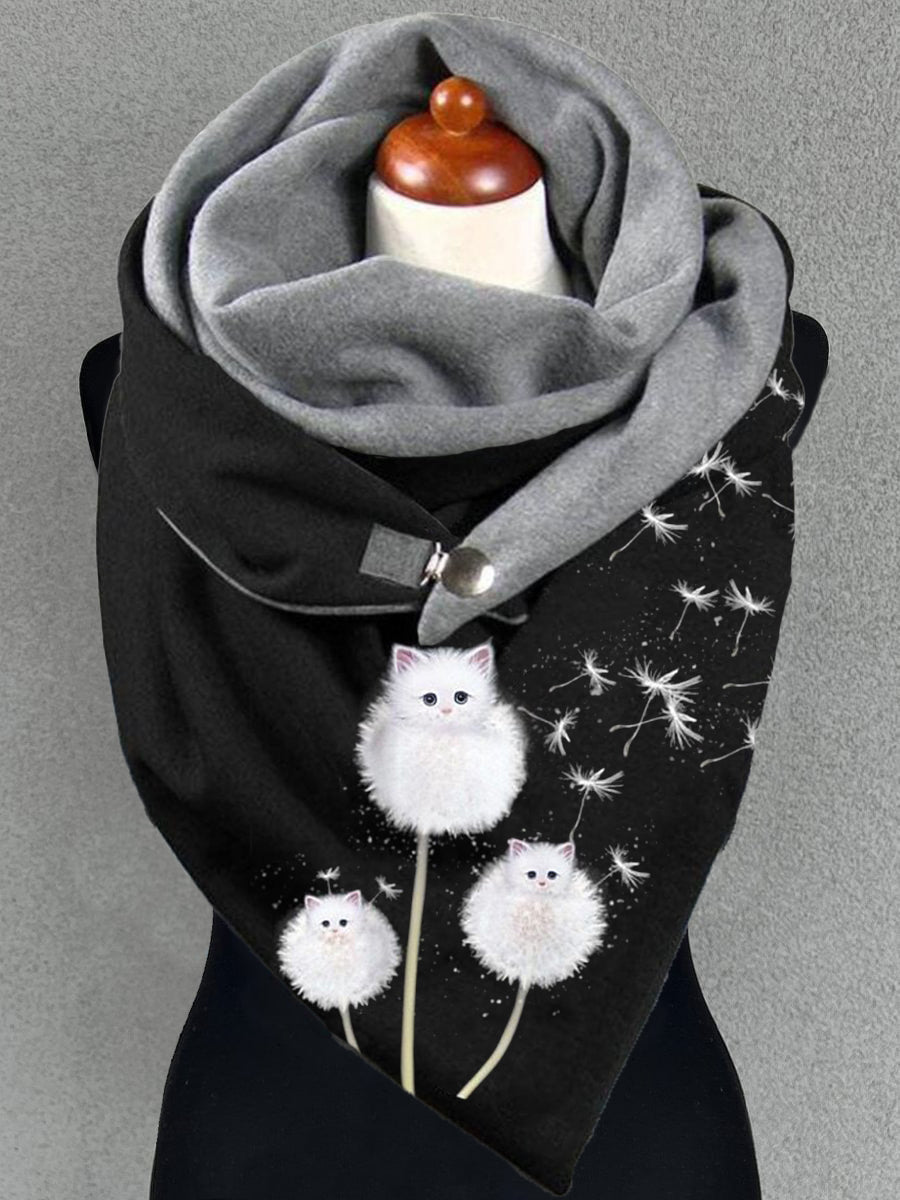 Unisex Cat Dandelion Pattern Casual Warm Scarf