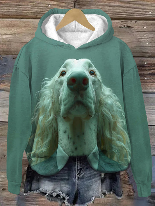 Funny Animal Portrait Art Print Unisex Long Sleeve Casual Hooded Sweatshirt