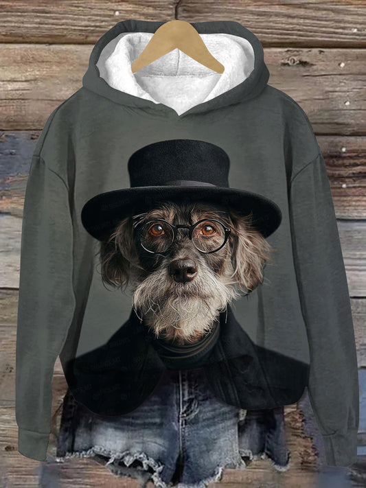 Funny Animal Portrait Art Print Unisex Long Sleeve Casual Hooded Sweatshirt