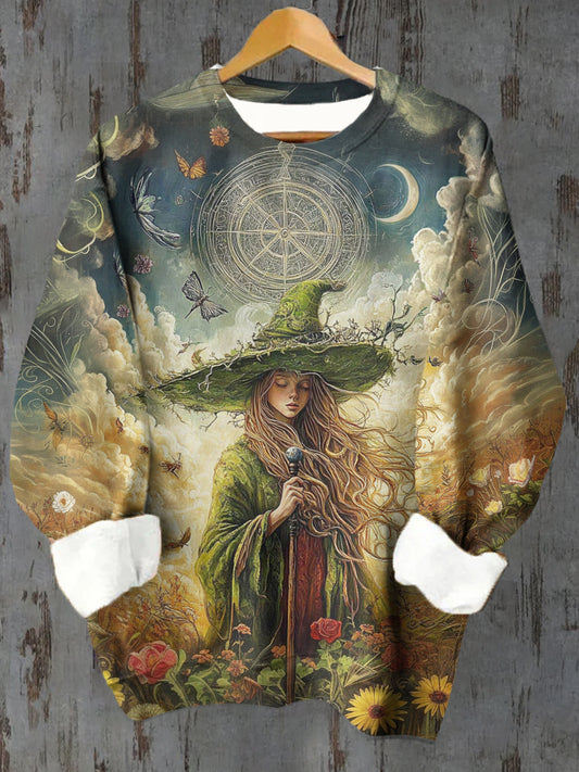 Unisex Tarot Card Pattern Casual Round Neck Long-Sleeved Sweatshirt