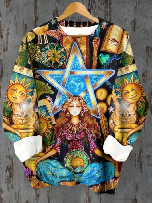 Unisex Tarot Card Pattern Casual Round Neck Long-Sleeved Sweatshirt