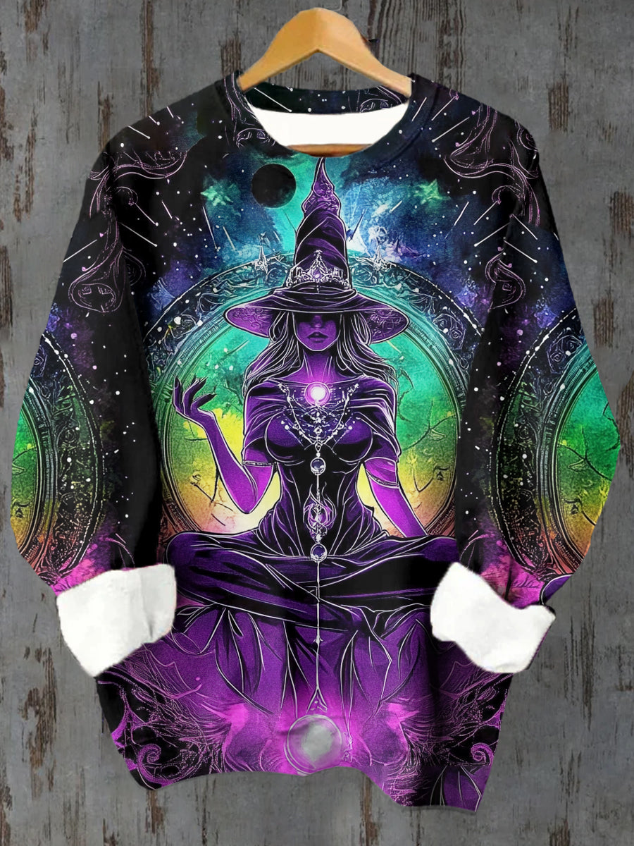 Unisex Tarot Witch Astrology Pattern Casual Round Neck Long Sleeve Sweatshirt