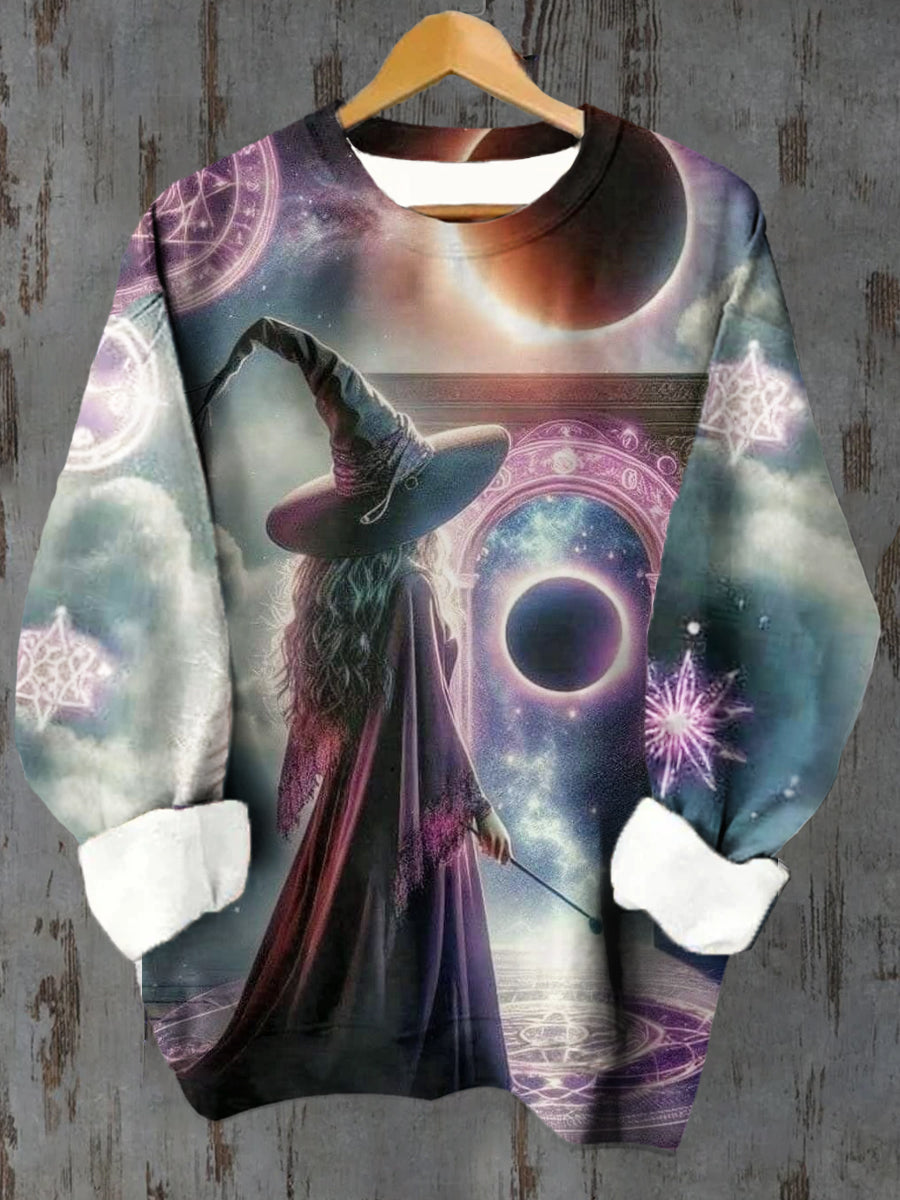 Unisex Tarot Witch Astrology Pattern Casual Round Neck Long Sleeve Sweatshirt