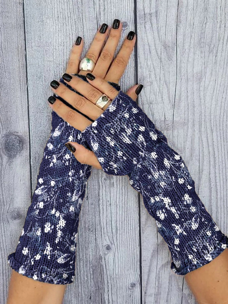 Women's Floral Print Knitted Gloves